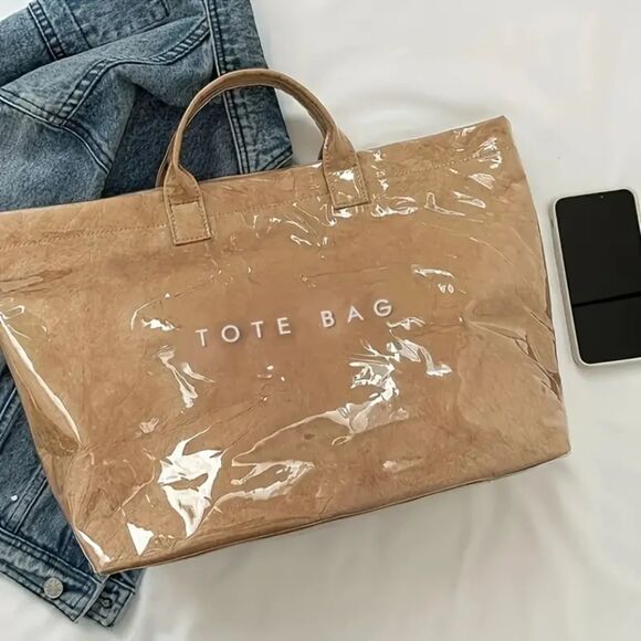 Large Capacity Vintage Style Paper PVC Tote Bag for Women Casual Tote Bag - Picture 5 of 7